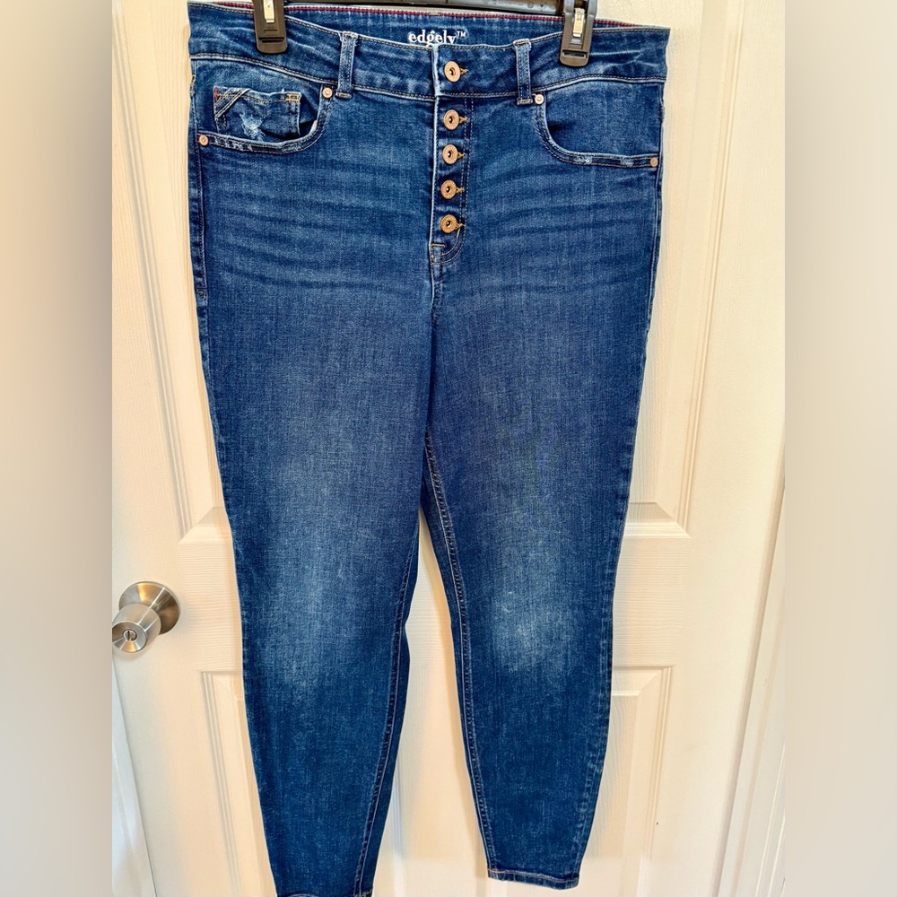 Edgley Button Fly High-Rise Super Skinny Jeans Size 14